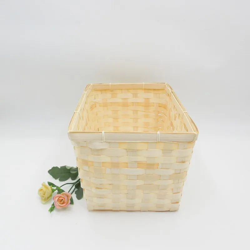 Hot Selling Decorative Hand-woven Rectangular Bamboo Storage Basket Wooden Chip Laundry Basket