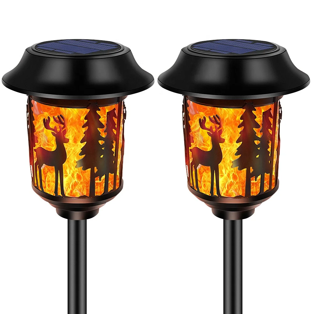 No electricity needed outdoor solar garden stake lights flickering flames torches deer lights
