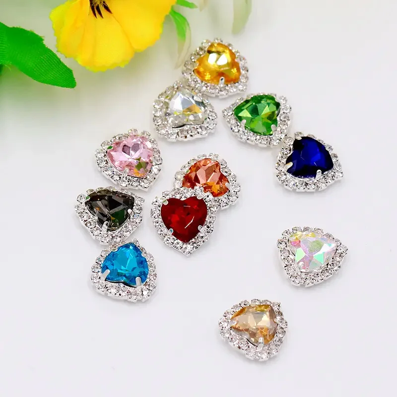 Manufacture Wholesale Heart Crystal Sew On Rhinestone 8-18mm Glass Gem  Stone With Claw Setting For Dress
