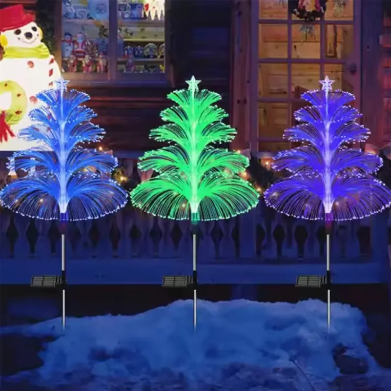 Solar Outdoor Waterproof LED Fiber Optic Night Lamp 7 Color Changing Solar Christmas Trees Jellyfish Lights for street