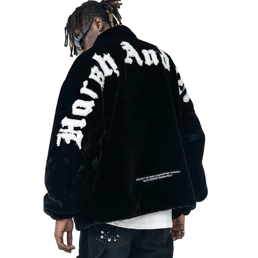 Custom New Design Plus Size Outdoor Jacket Men Fleece Chenille  Zip Up Oversized Jacket