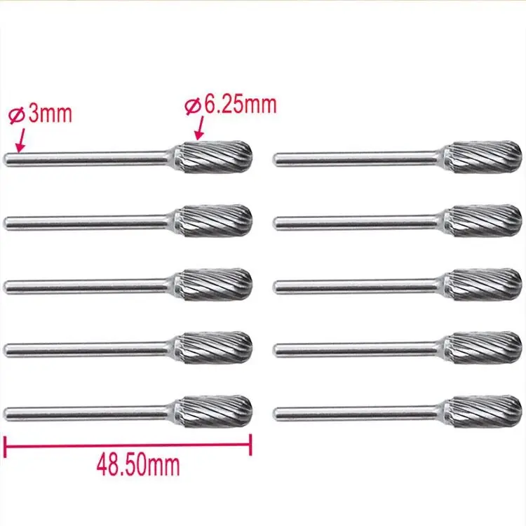 10 Pack Cylindrical  Wood Tungsten Steel Grinding Head Carbide Rotary File