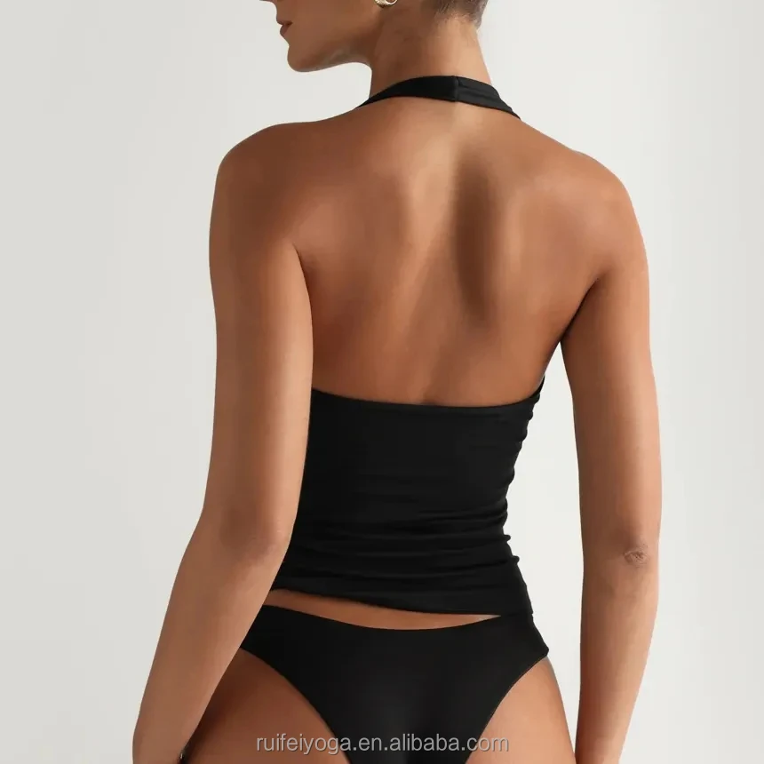 Wholesale Custom Design Breathable Sleeveless Sports Shirts Square Neck Compression Women Halter Sport Gym Workout Crop Tank Top