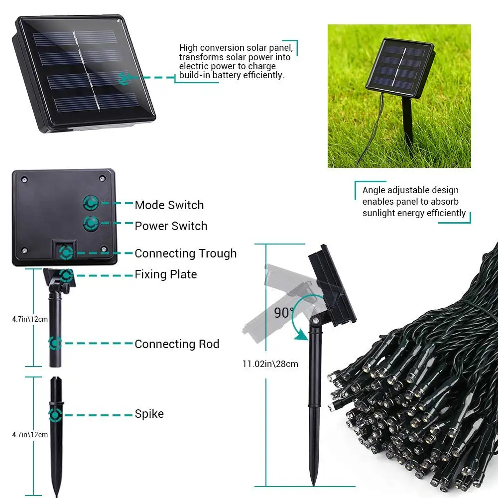 Solar Christmas Lights 200LEDs String Lights solar led string light for Outdoor Patio Lawn Landscape Fairy Garden