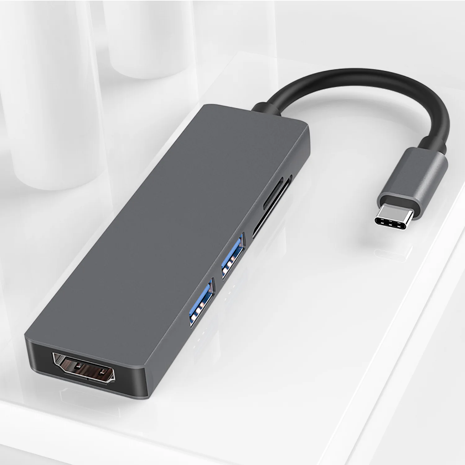 
Dual USB Type C Docking Station SD TF Card Reader 4K HD Video Adapter Multiport Adapter Replacement 5 in 1 USB C Hub 