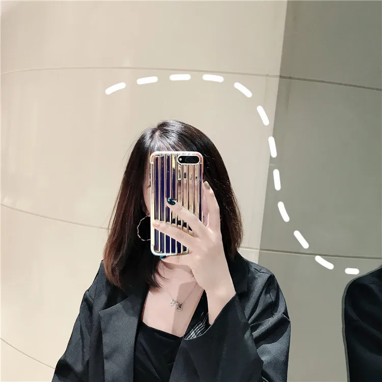 3D полосатый покрытие чемодан чехол для телефона iPhone 6 6s 7 8 Plus роскошный цвета: золотистый серебристый X XR XS Max модная накладка на заднюю