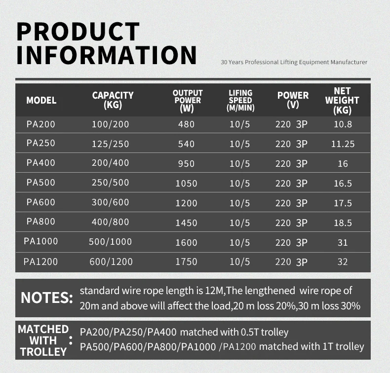 200kg-1200kg portalbe small mini electric lifting monorail winch hoist with wireless remote control