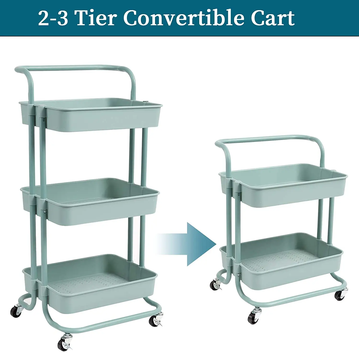Vonssen 3 Tier Rolling Utility Cart with Wheels for Library