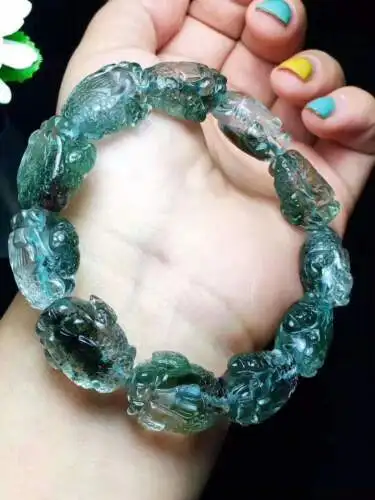 Wholesale Natural Green Phantom Quartz Crystal Hand-carved Pi Xiu Bracelet
