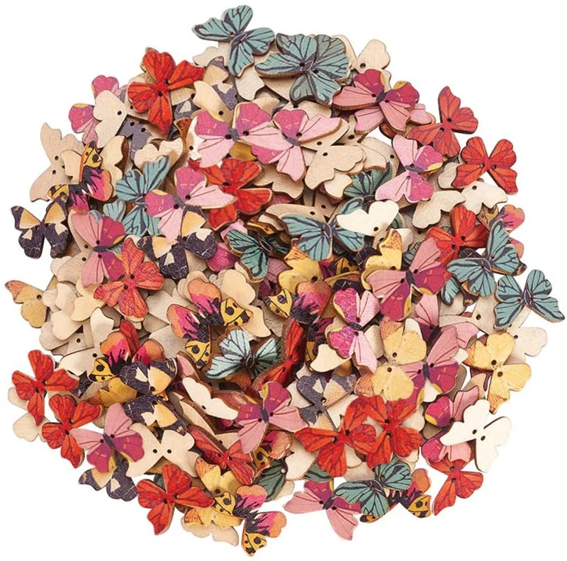 Wholesale colorful wooden butterfly buttons