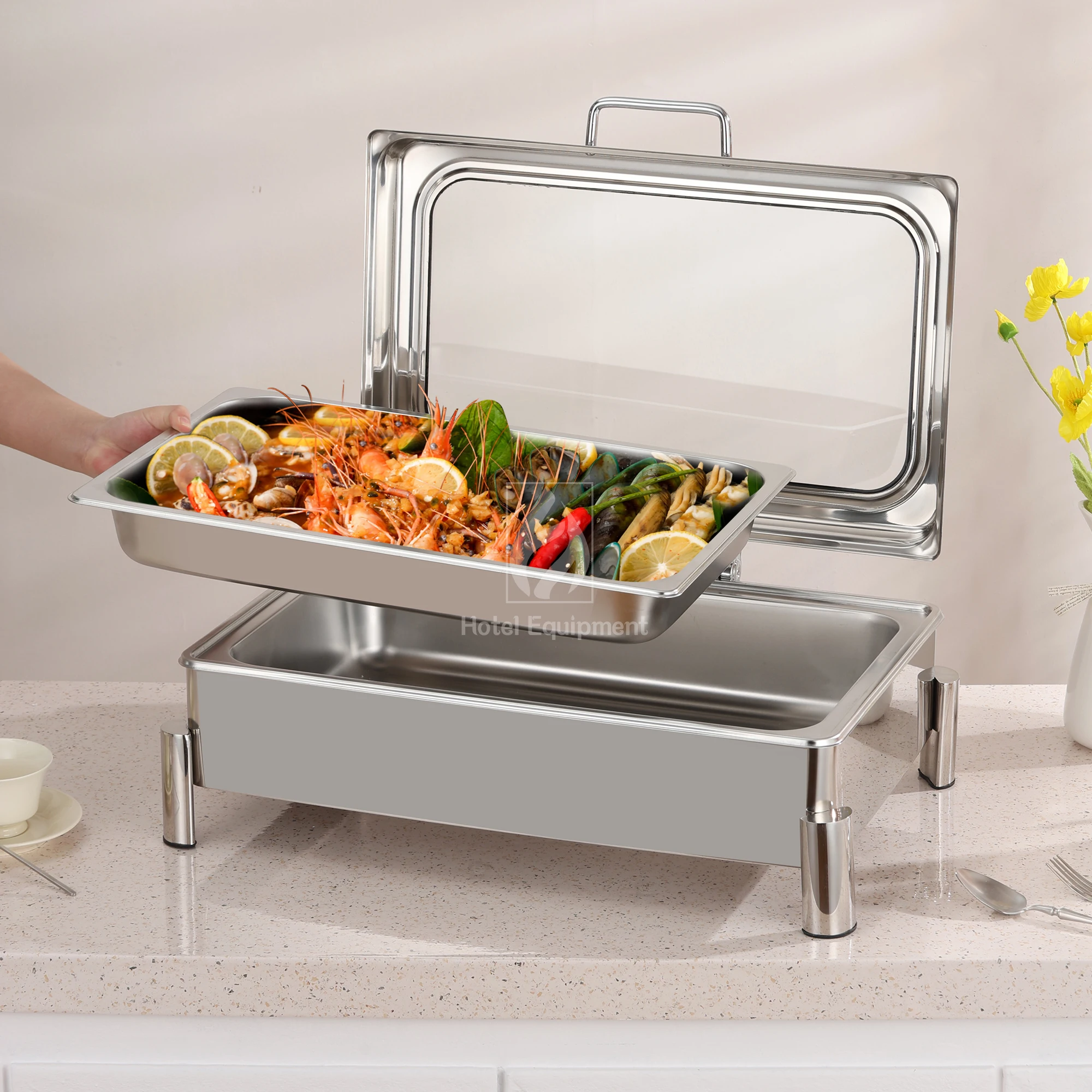 Chaffing Dishes Buffet Catering Stainless Steel Luxury Food Warmer Gold Hydraulic Cheffing Chafing Dish Buffet Set For Catering