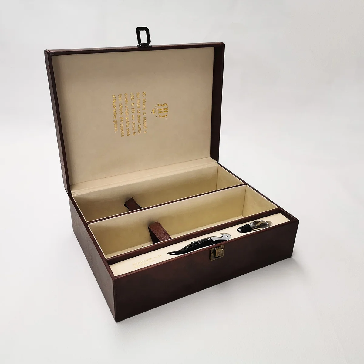Bottle Case High End Customized Faux Leather Double Bottles Wine Box With Locker