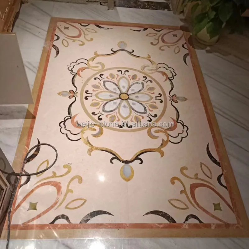 natural stone waterjet medallion special marble inlay flooring flower design curved marble tiles square water jet medallion