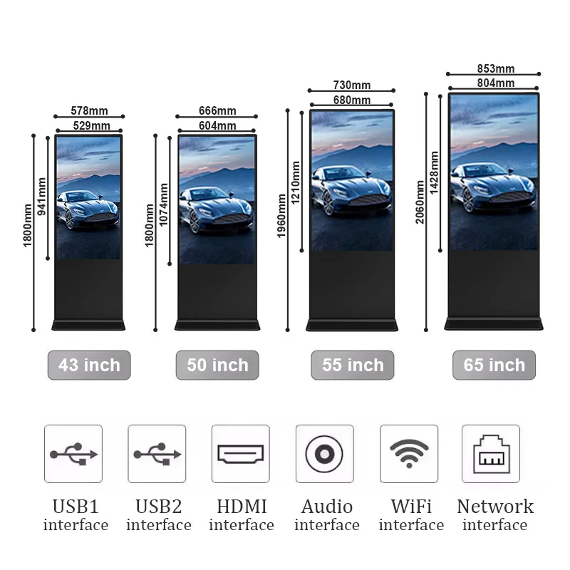 Multi-Size Windows Android floor standing indoor digital kiosk for Advertising Lcd Touch Screen Floor Standing Digital Signage