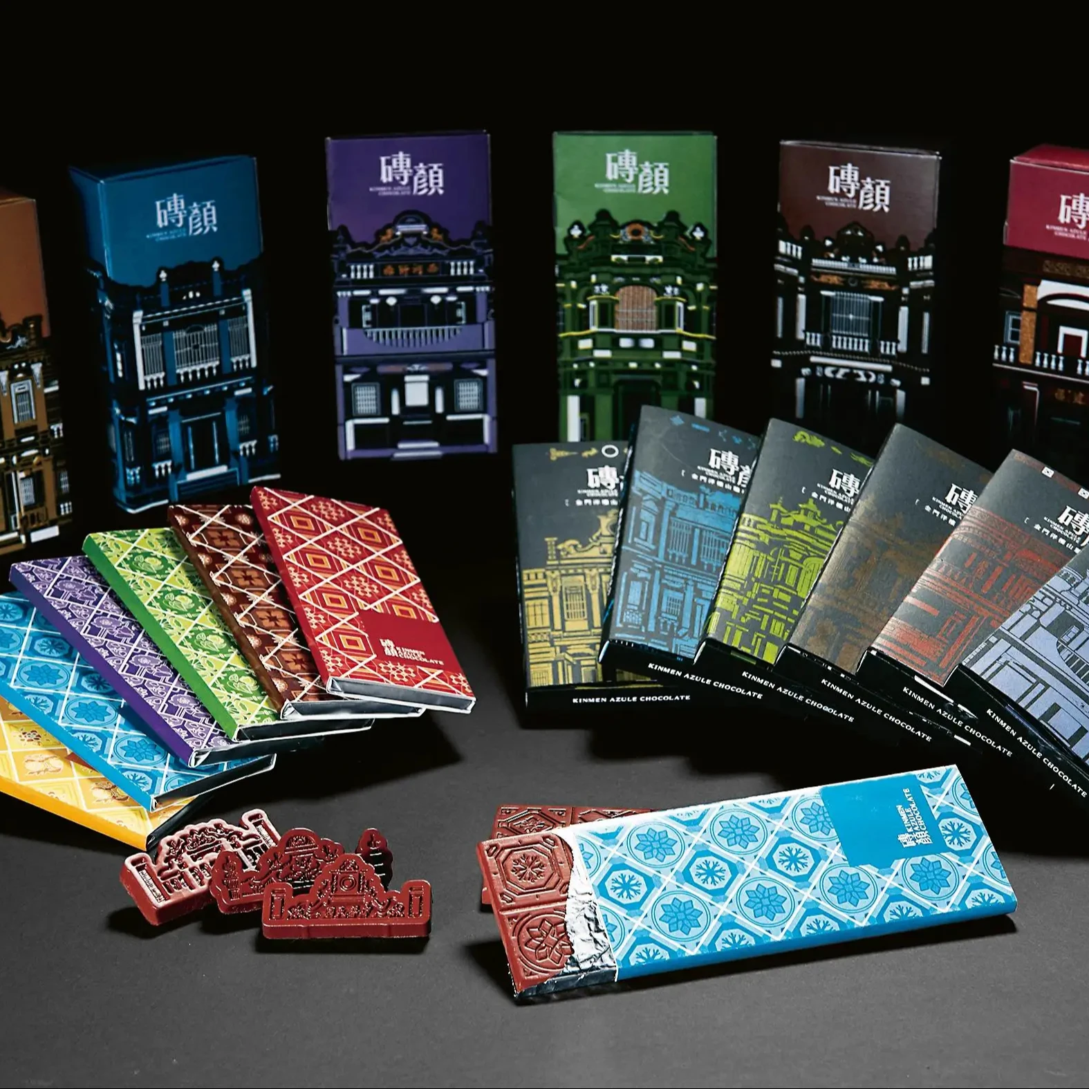 City sketch embossing pattern Chocolate bar brand packaging box with fold lid and matt lamination finish