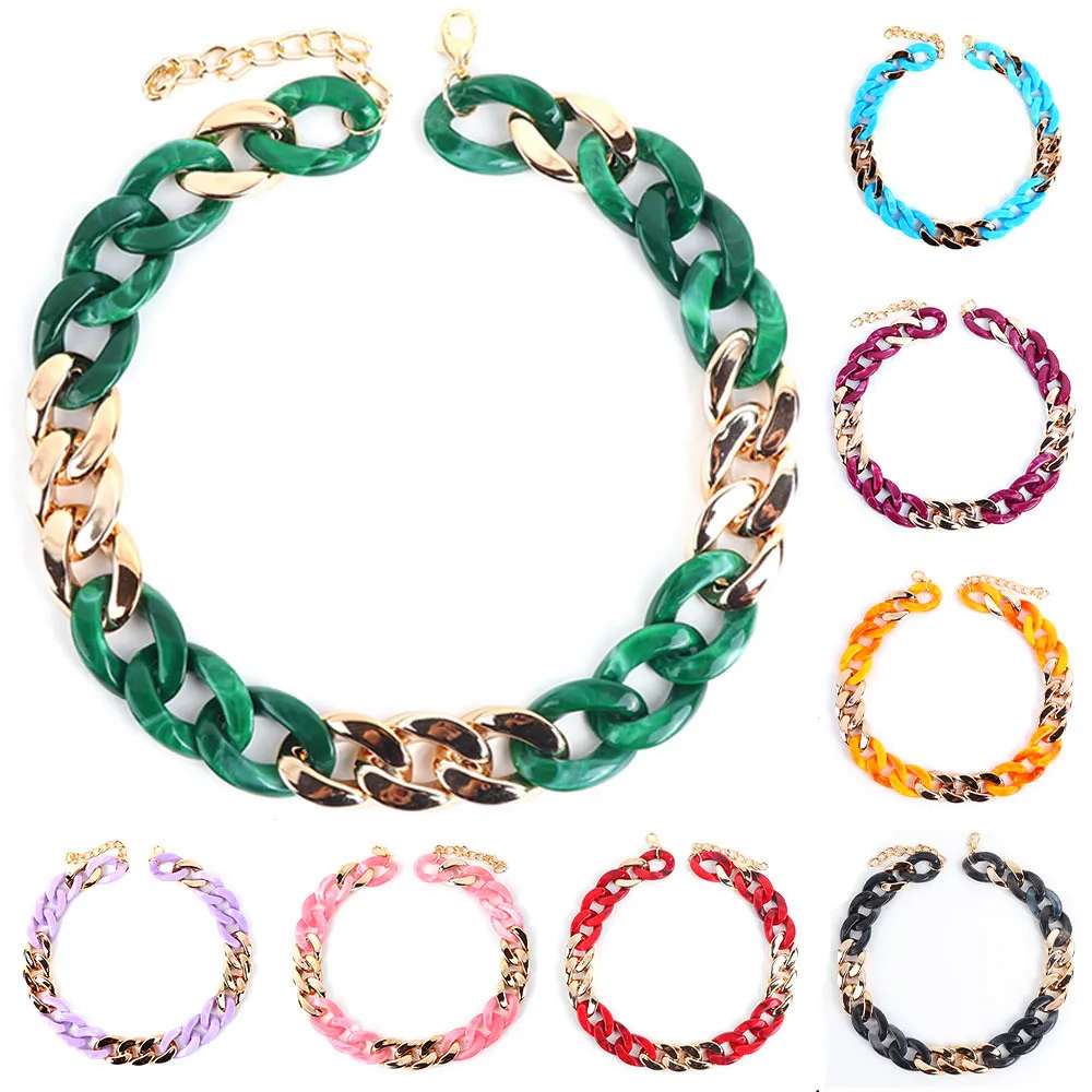 Popular Bohemia Style Colorful Necklace Simple Custom Length Chain Jade Marble  Acrylic Resin Necklace for Women Party Jewelry