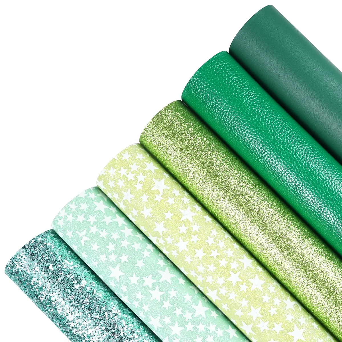 
 6pcs/set green luminous star glitter skin textured litchi faux leather for bows and earrings  