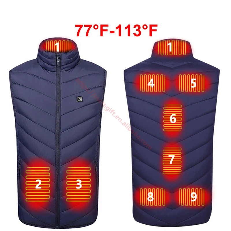 Outwear Unisex Heated Padded Vest 5V USB Charging Battery Operated Smart Back Thermo Electric 4 Areas Zones Heating Jacked Vest