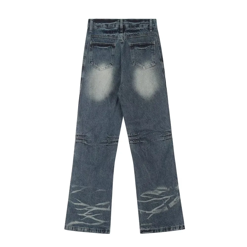 Wash Polish White Wide-Leg Baggy Jeans Workwear Tapered Jeans Trousers For Men Blue Jeans For Men