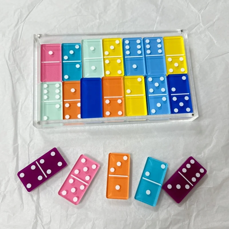 Lucite Domino Blocks For Children Custom Modern Double 6 Sublimation Dominoes Game Set Gold Acrylic Personalized Dominos Set
