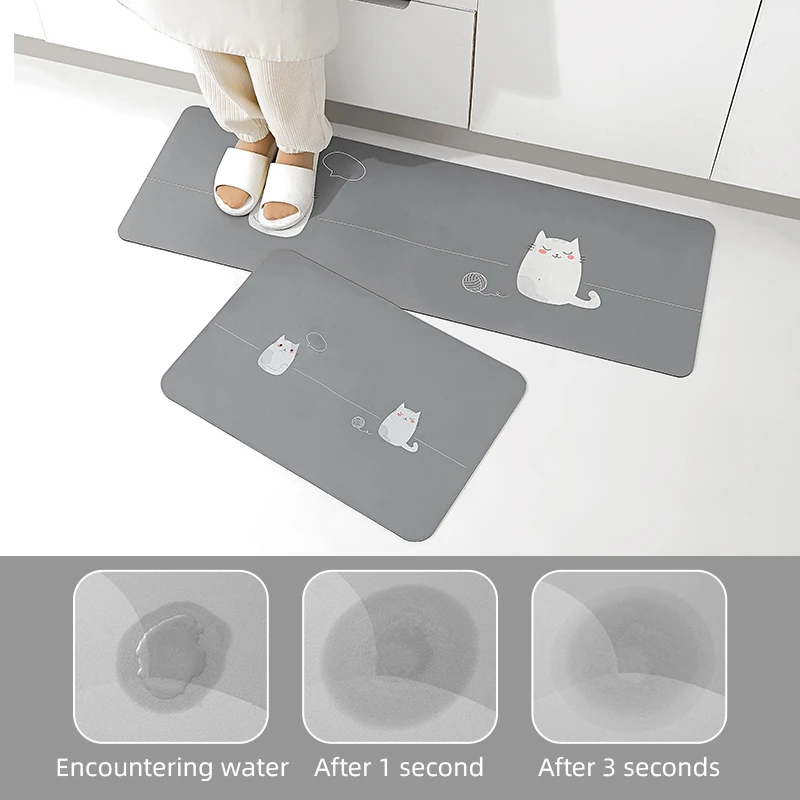 Super Water Absorbing Rollable Soft Diatomite Bath Mat Modern Bathroom Kitchen Anti-slip Super Fast Drying Bath Mat