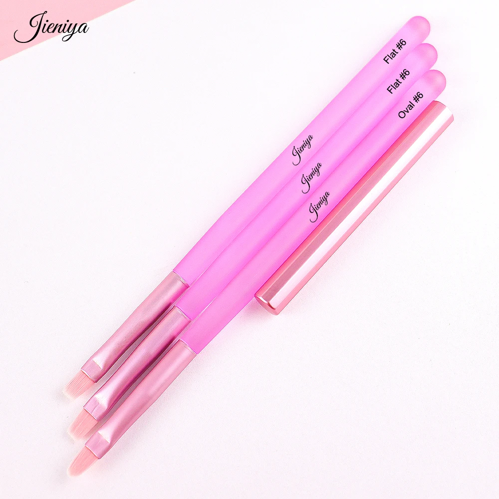 Hot selling Factory price wholesale green/pink Plastic Handle UV gel brush flat/oval head Nail Brush