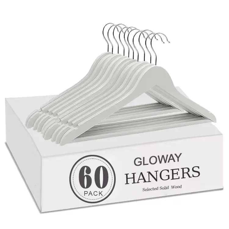 OEM Custom Package Wooden Coat Hangers Closet Clothes Hanger Rack Set With Smooth Cut Notches Non-Slip Pants Bar