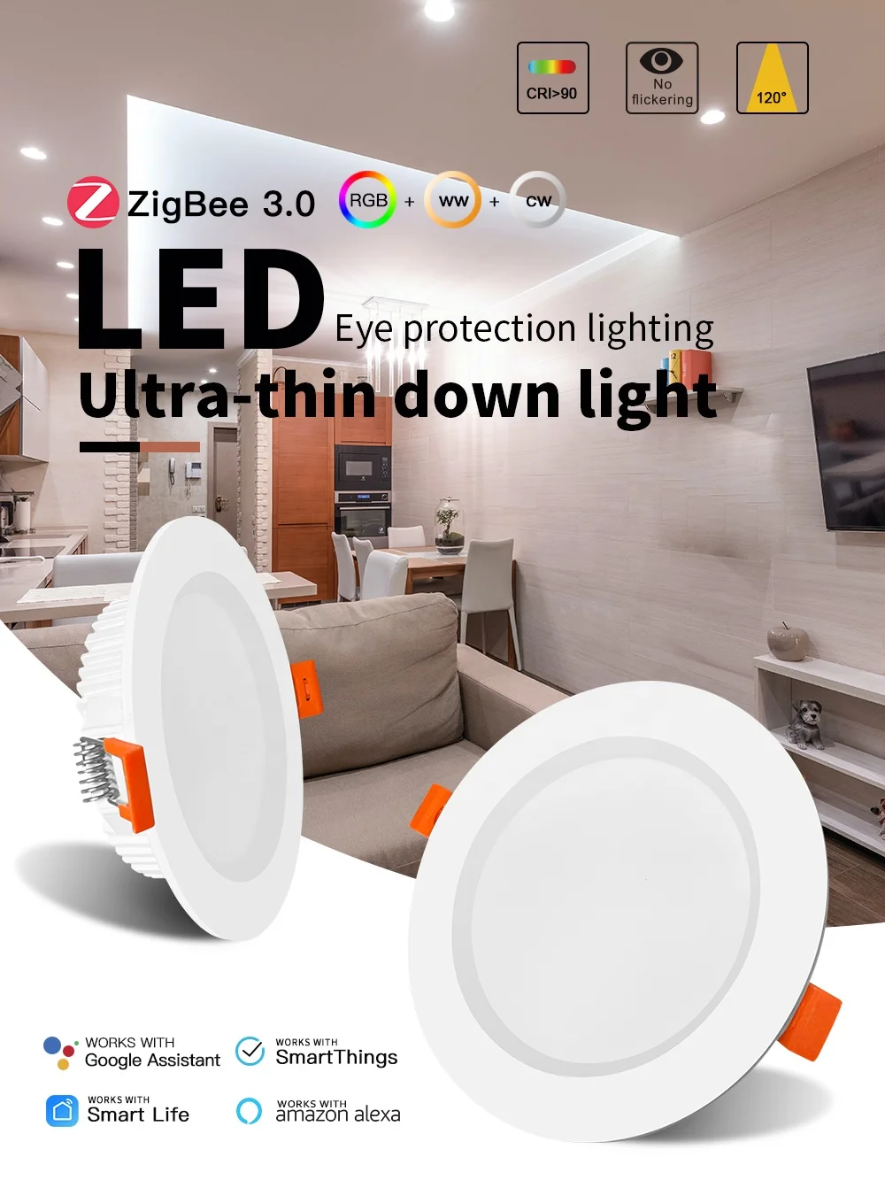 Gledopto Zigbee 3.0 RGB+WW+CW Led Recessed Downlight Input voltage AC 110-240 V Input current 54 mA Max Brightness adjustment