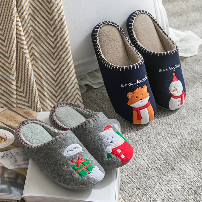 Wholesale Christmas slipper large size ladies winter indoor soft flat warm house slippers for women