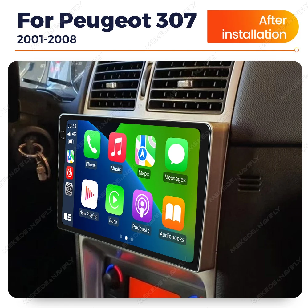 MEKEDE Android car screen gps navigation car-play auto 8core WiFi 4G LTE for Peugeot 307 2001-2008 support add 360 camera