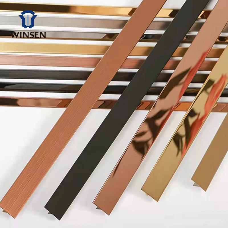Winsen  201 & 304 PVD T Profile Mirror Gold Metal Polished T Shape Tile Trim Stainless Steel Decorative Strip