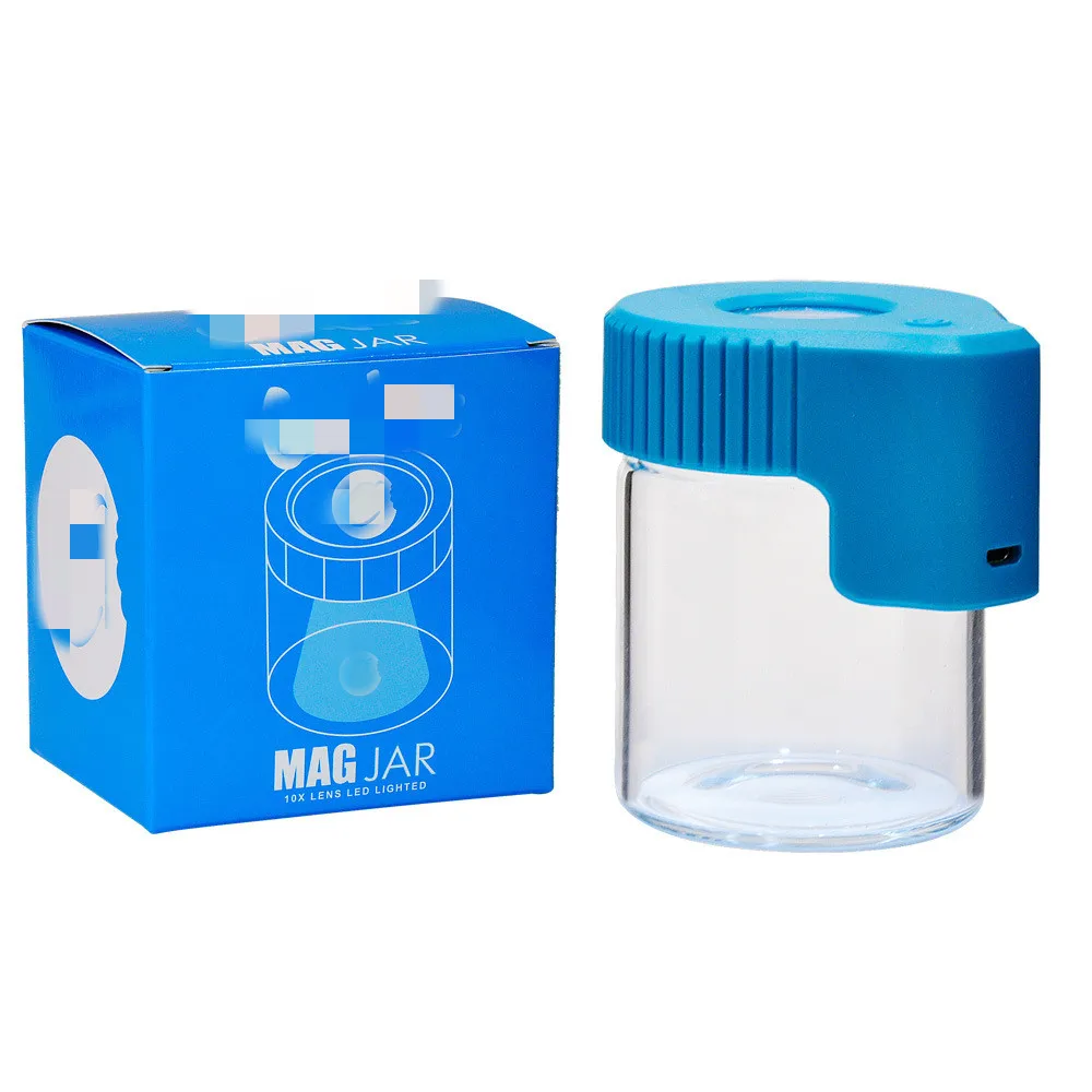 
Air Tight Glass Storage Bottle Smell Proof Magnifying Herb Container Weed Stash Jars Mag Jar with LED Light USB Charger 