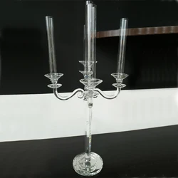 DEXI high glass tube wedding wholesale crystal 5 arm candelabra