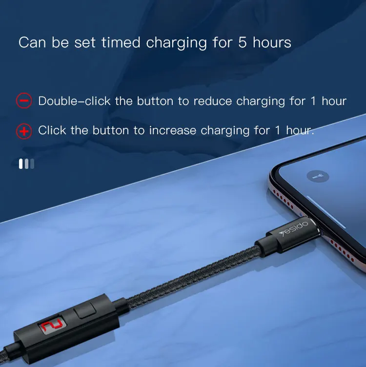 
Yesido Wholesale Data Cable Line Nylon Braided Intelligent Timing Cut Off Usb Charging Cable For Iphone 