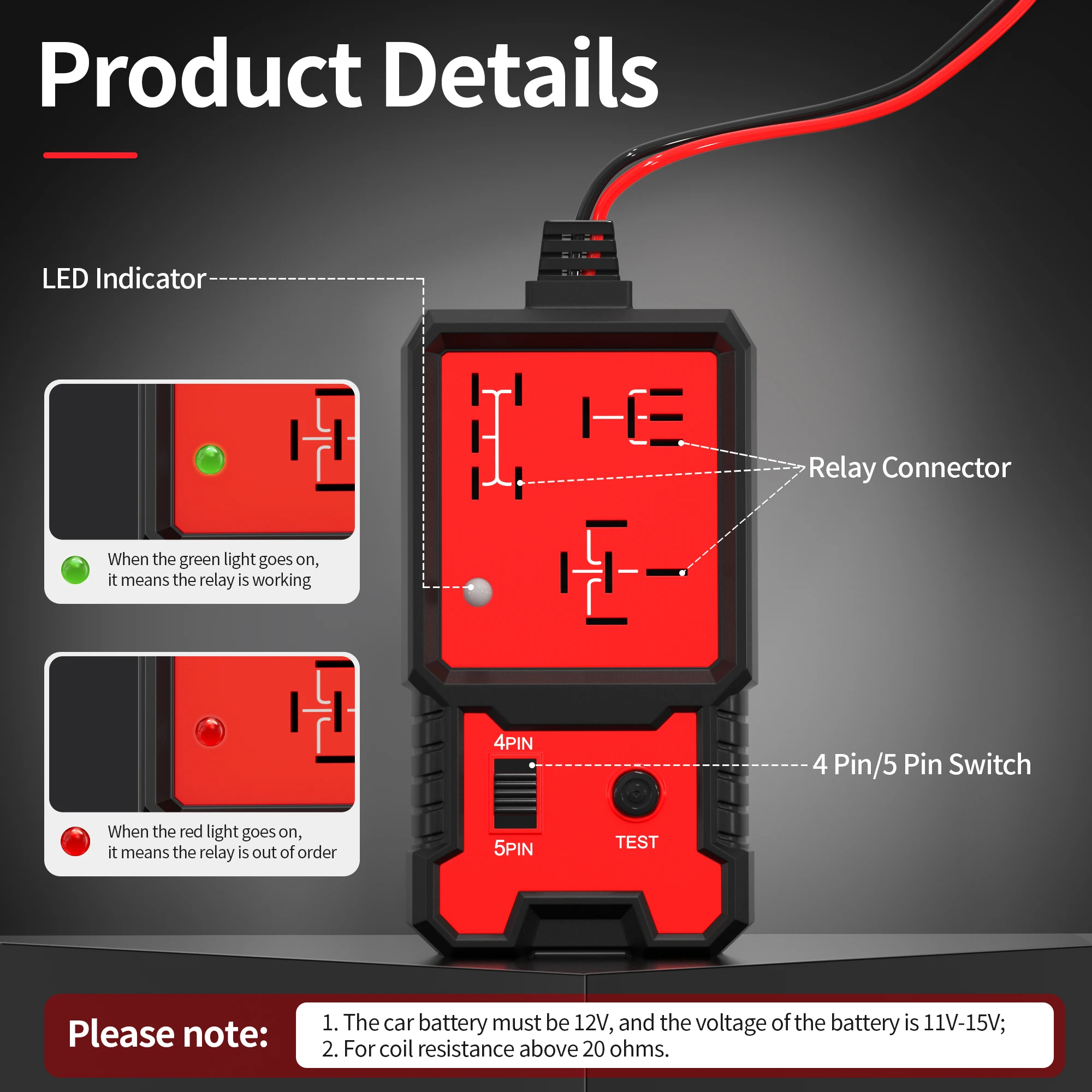 Professional 12V Auto Electronic Automotive Relay Tester Durable Battery Load Checker Car Inspection Tool and Diagnostic Tool