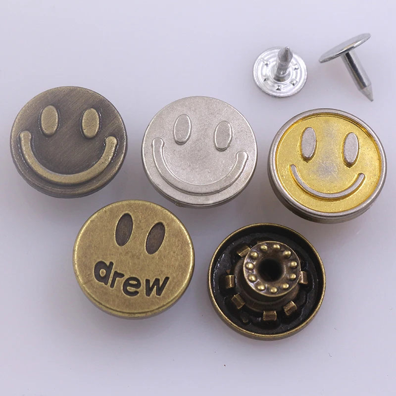 Заводская оптовая продажа, металлические пуговицы для джинсов 17 мм с рисунком счастливого лица на заказ