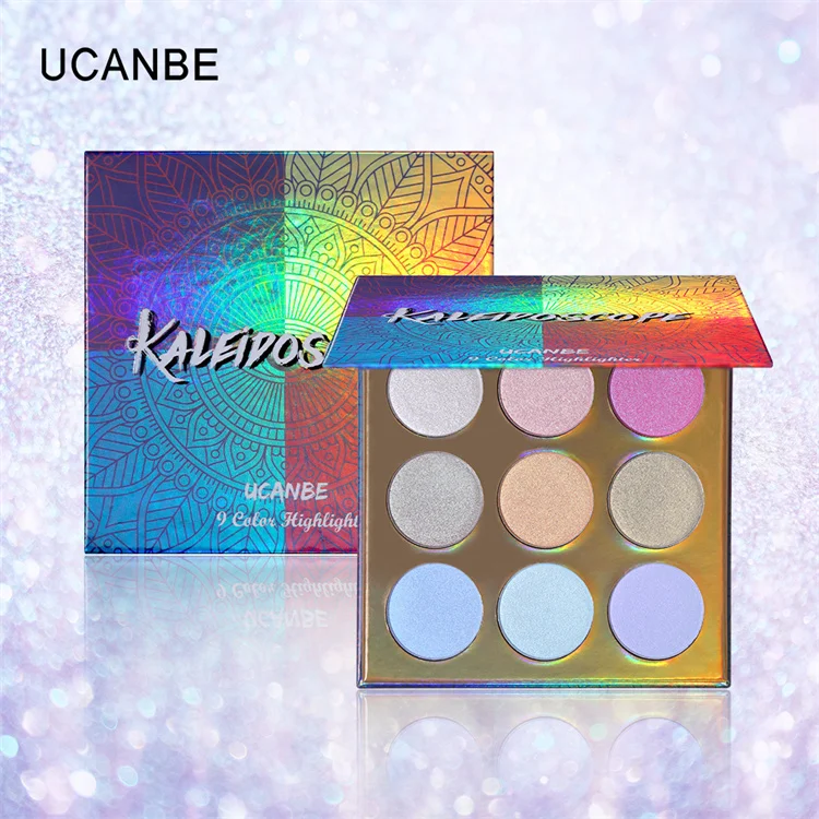 
UCANBE 9 color rainbow high disc eye shadow repair powder nose shadow lift High Gloss Pink Blush three in one make-up tray 
