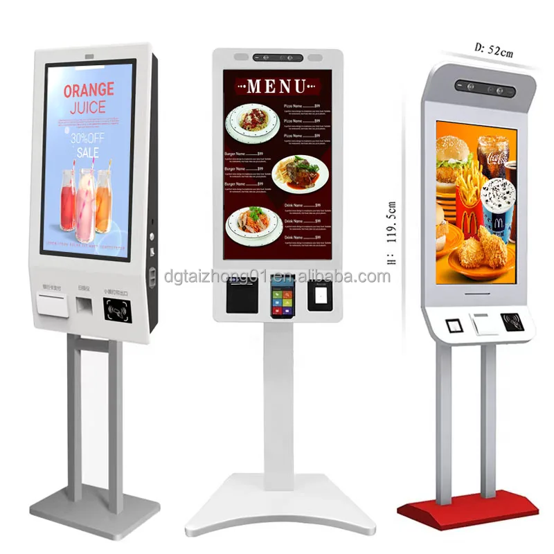 21.5 Inch Fast Food Order Kiosk Machine with Touch Screen LCD QR Code Scanner Printer Self-Service Payment for Outdoor Use