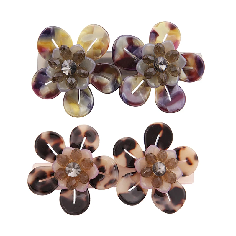 MiDairy Wholesale Flower Hair Clips Tortoise Shell Barrette Making Supplies With Crystal Hande Made