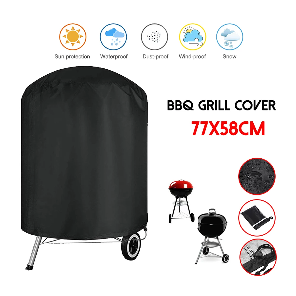 210D Oxford cloth Black Weber Round BBQ Garden Barbecue Grill Cover Outdoor Waterproof Smoker Kettle 77X58CM