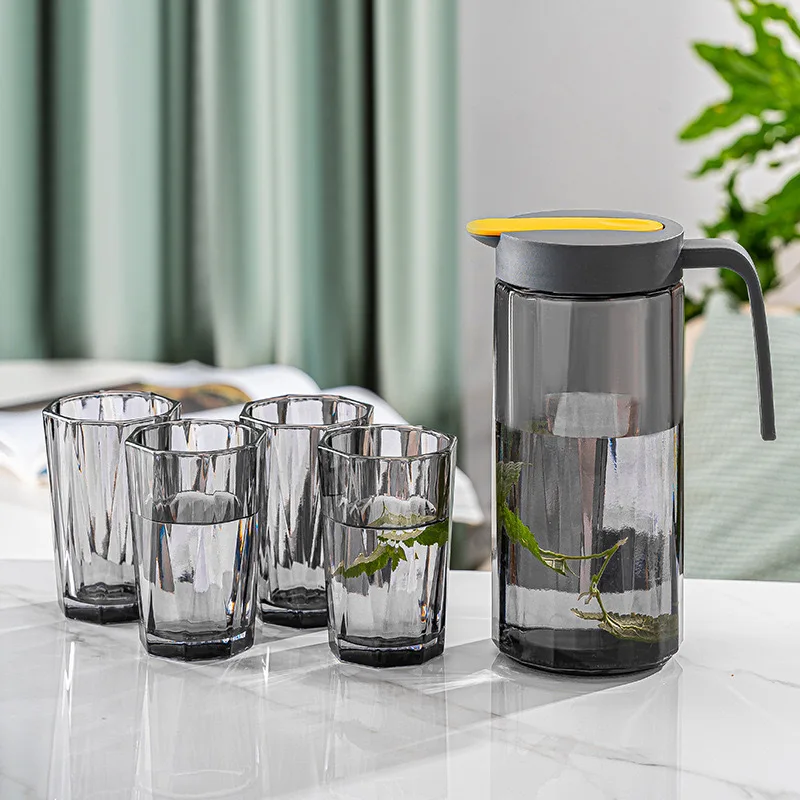 Houseware Colorful Glass Drinkware 1000ML Jugs With 4pcs 200ML Water Cup Pitcher Set With Gift Box