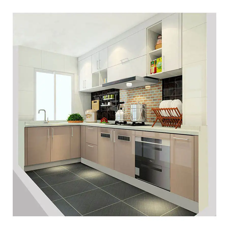 NICOCABINET Luxury Singaporean Design High Gloss Finish Kitchen Cabinet with Different Color Options for Small Family Modern MDF