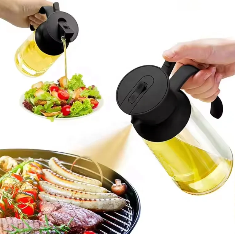 New Glass Oil Pot 2 in 1 Olive Oil Sprayer Bottle 18oz/550ml Glass Olive Oil Dispenser Bottle for Kitchen