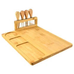 Custom Wholesale Bamboo Wood  Cutting Cheese Board set with Knife