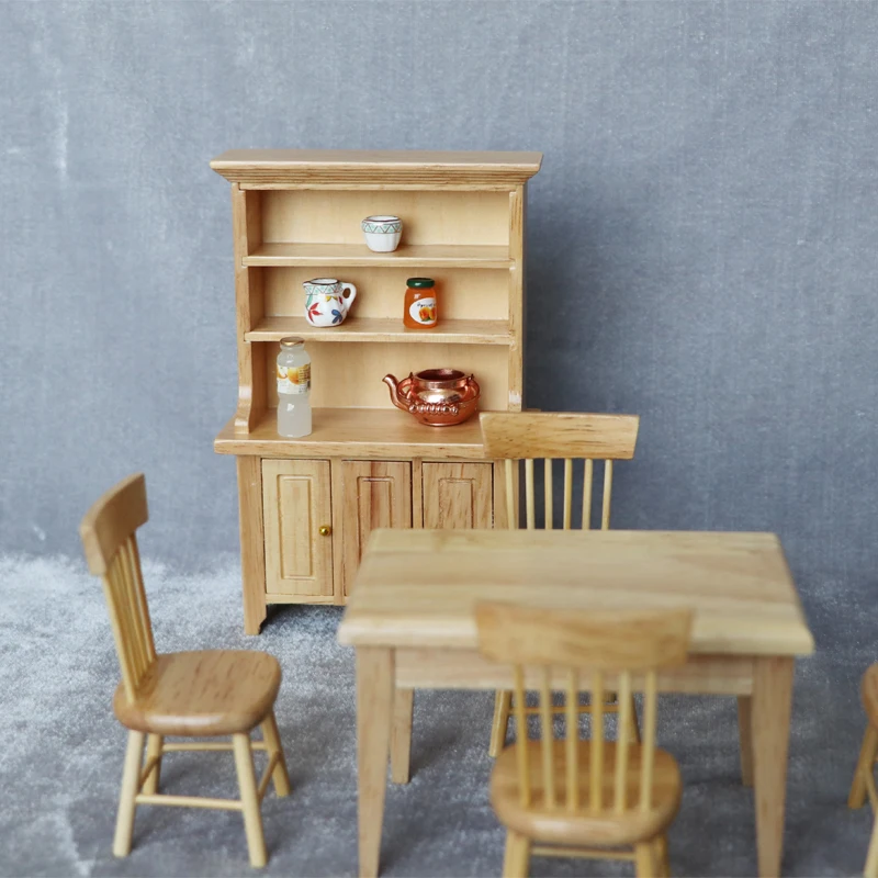 1:12 Wooden Miniature Furniture Dollhouse Mini Furniture Miniature Toy Model Log Color Three-door Vertical Cabinet