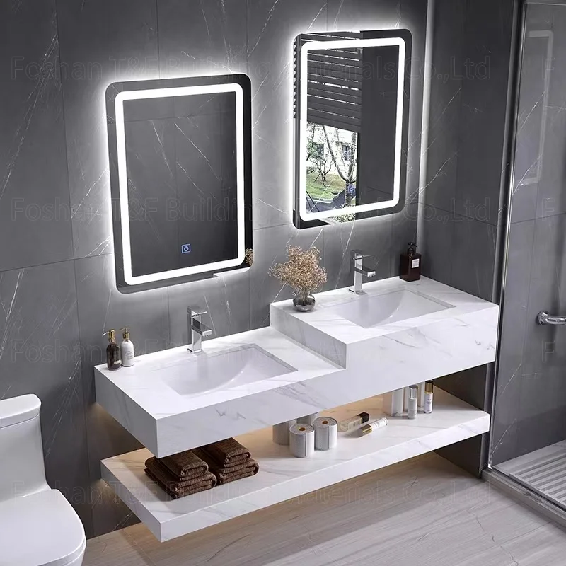 Modern Luxury LED Backlit Illuminated Bathroom Mirror with Anti Fog Function Wall Mounted Hotel Bathroom Vanity Cabinet