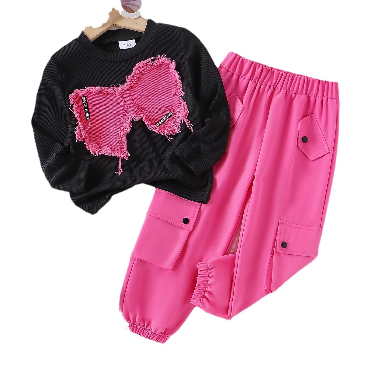 autumn girls bow Shirt + long pants 2pcs clothes set fashion Kids Girls Clothing Sets coll street wear