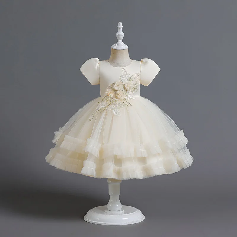 LZH 2022 Kids Tutu Princess Party Wedding Gown Infant Baby Children Elegant Birthday Baptism Dress For Girls