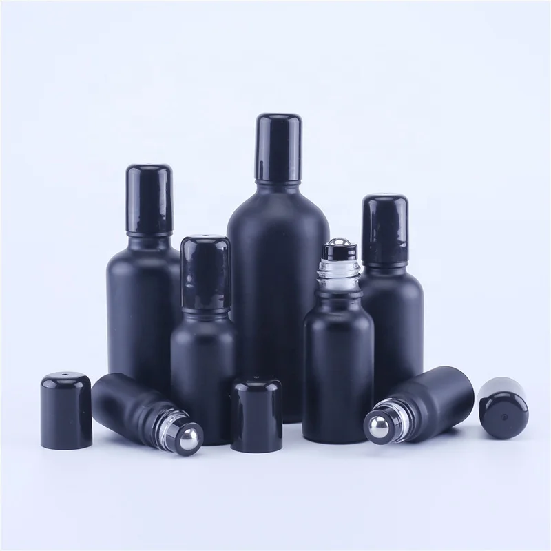 10ml 15ml 20ml 30ml 50ml 100ml Matte Black Glass Roll on Bottles Stainless Steel Roller Ball for Perfume Essential Oil
