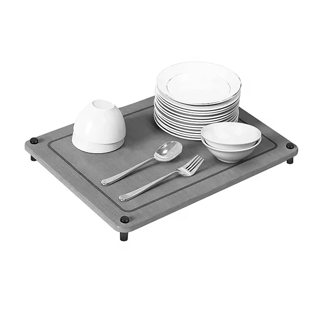 Stone Dish Drying Mat for Kitchen Counter 15.6 x 11.7 Super Absorbent Diatomaceous Earth Dishes Drying Mat with Non-Slip Feet